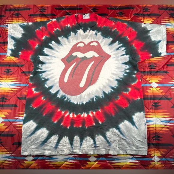 Vintage Rolling Stones Liquid Blue Tie Dye T-Shirt Size XL Band Tee 90's Tour